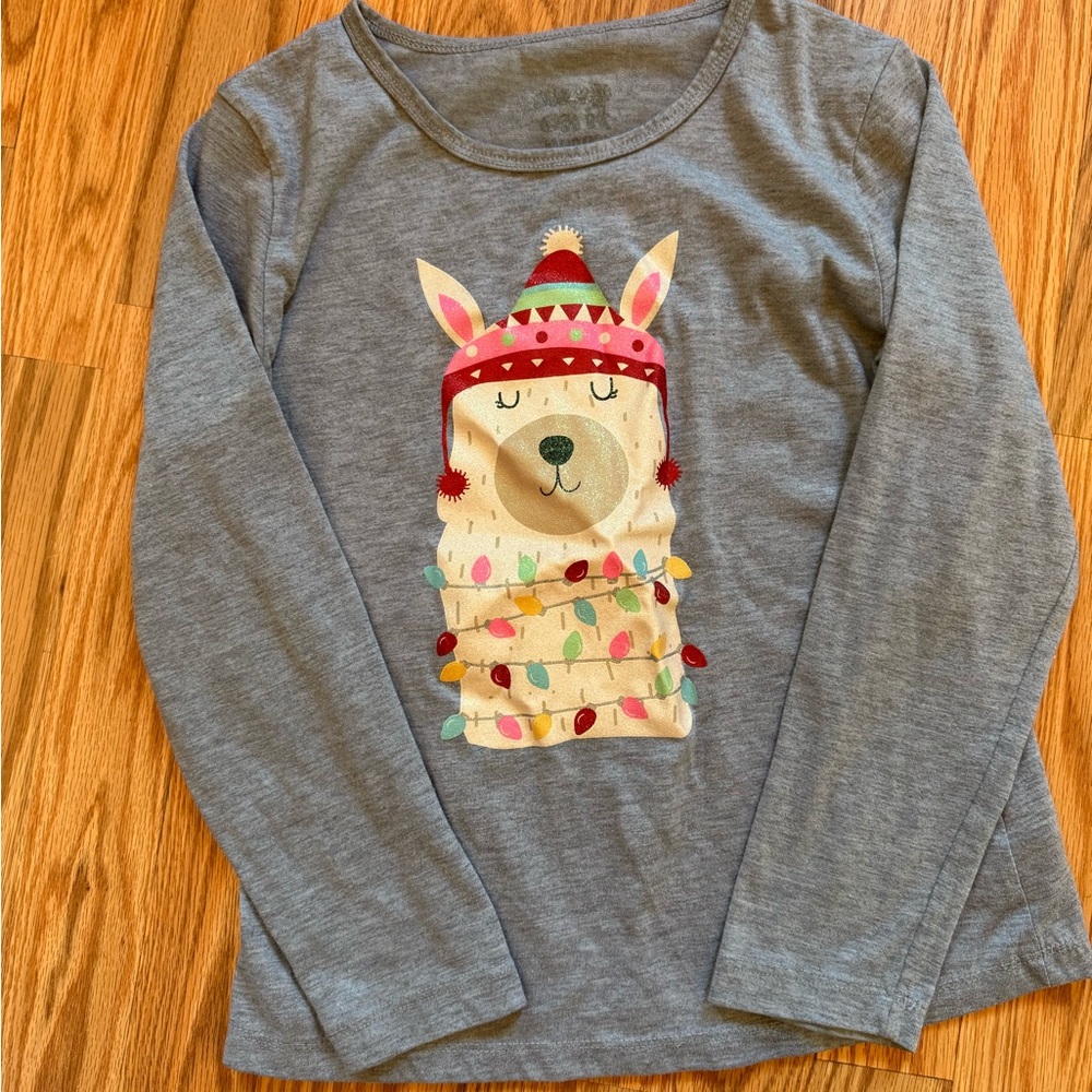 Sleep On It Gray Long Sleeve Tee with Festive Llama Design